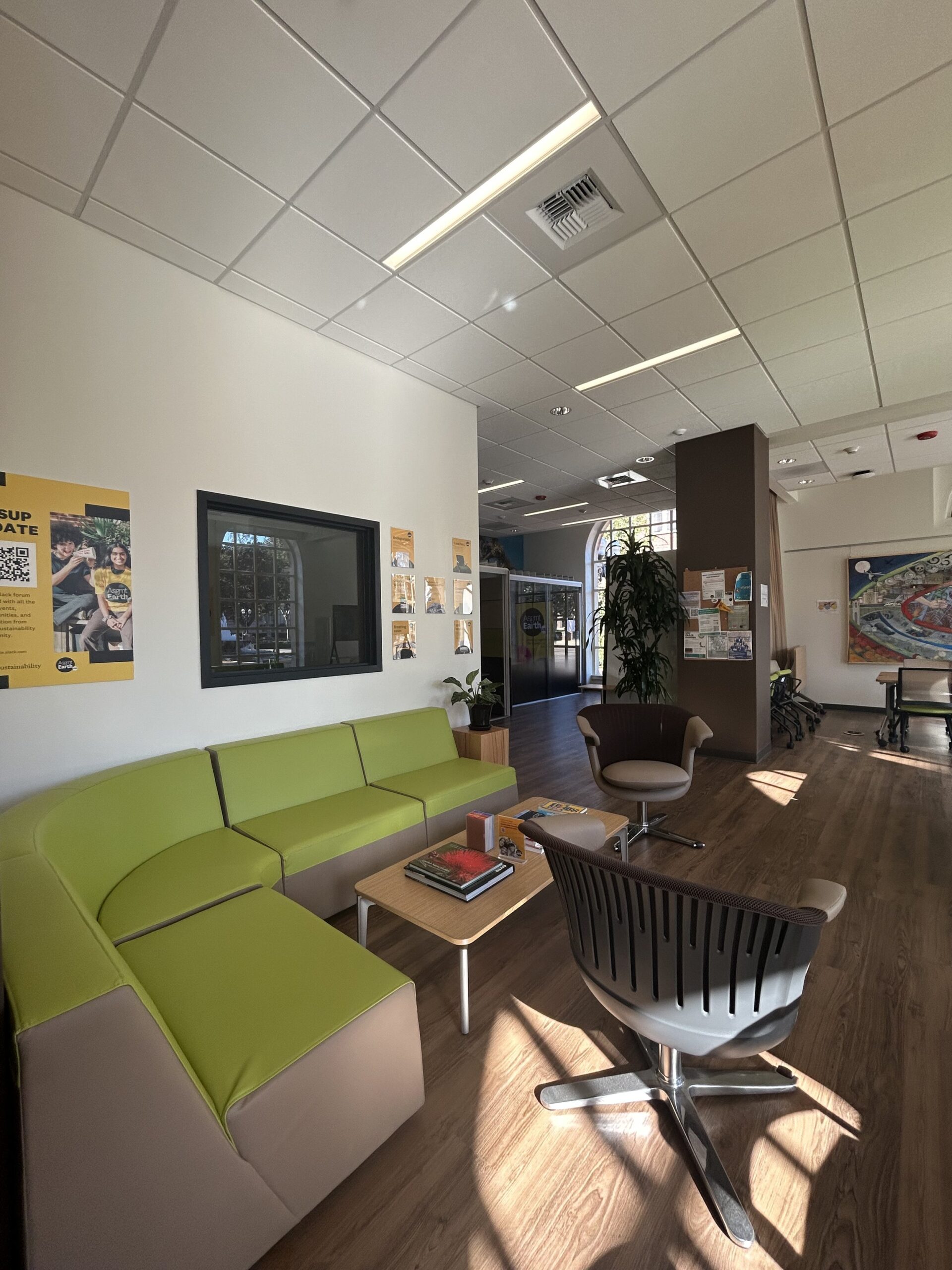 Sustainability Hub in Student Union with a green couch